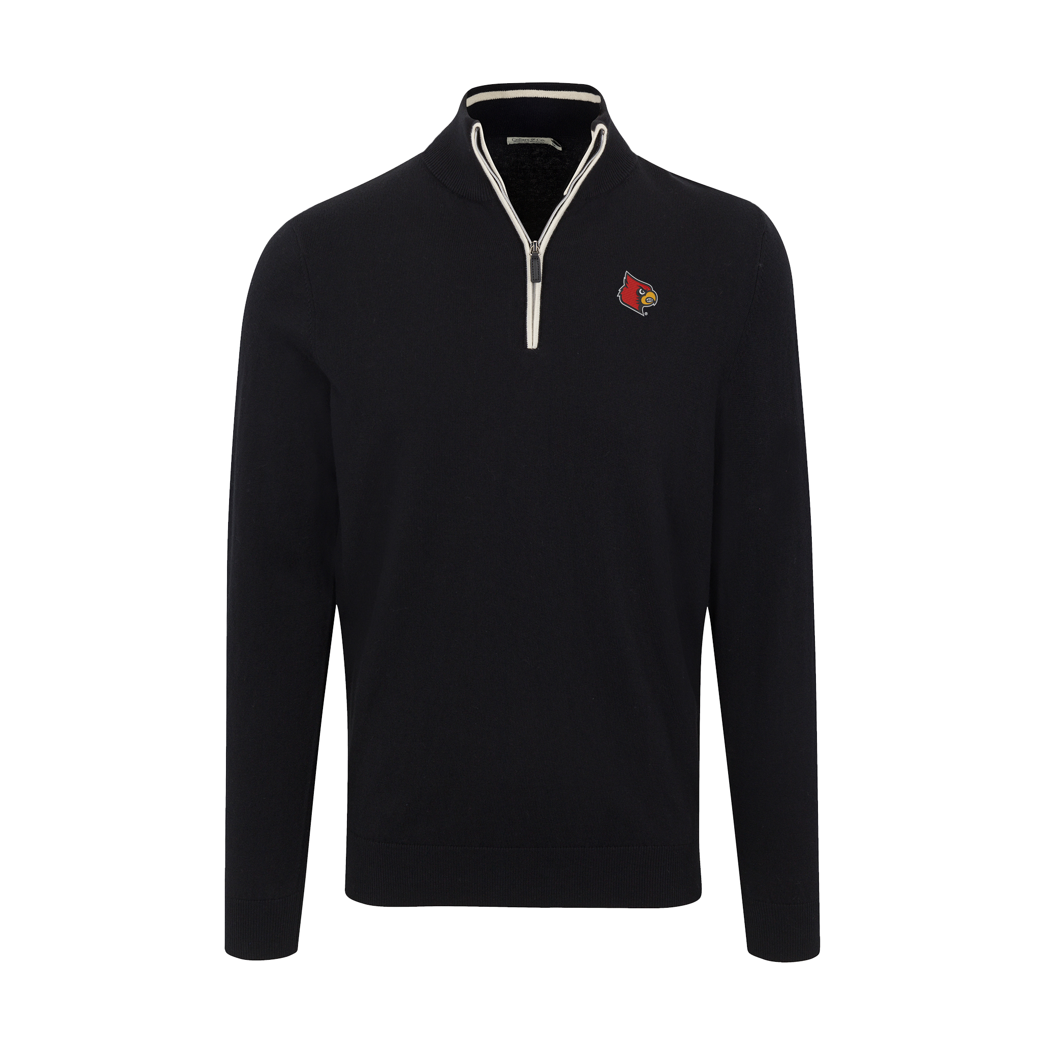 Louisville Black with White Trim Luxury Touch Cotton and Cashmere Quarter Zip Sweater