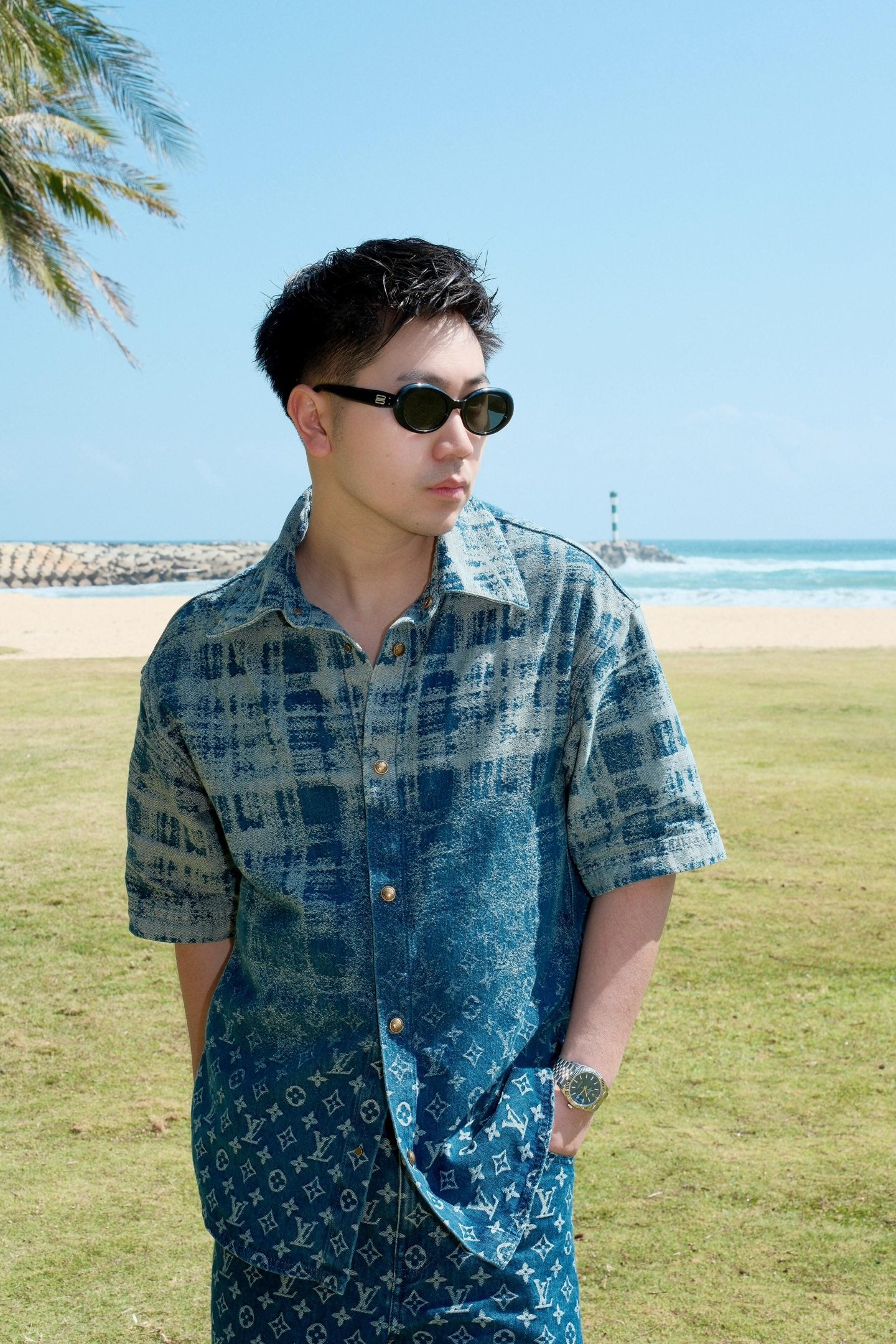 2026 New LY Logo Denim Short-Sleeve Shirt (BB773-B40)