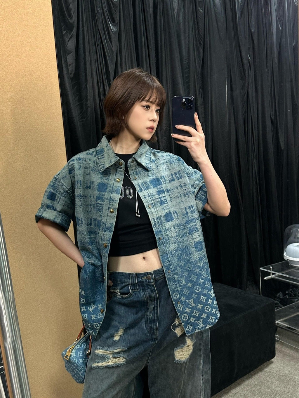 2026 New LY Logo Denim Short-Sleeve Shirt (BB773-B40)