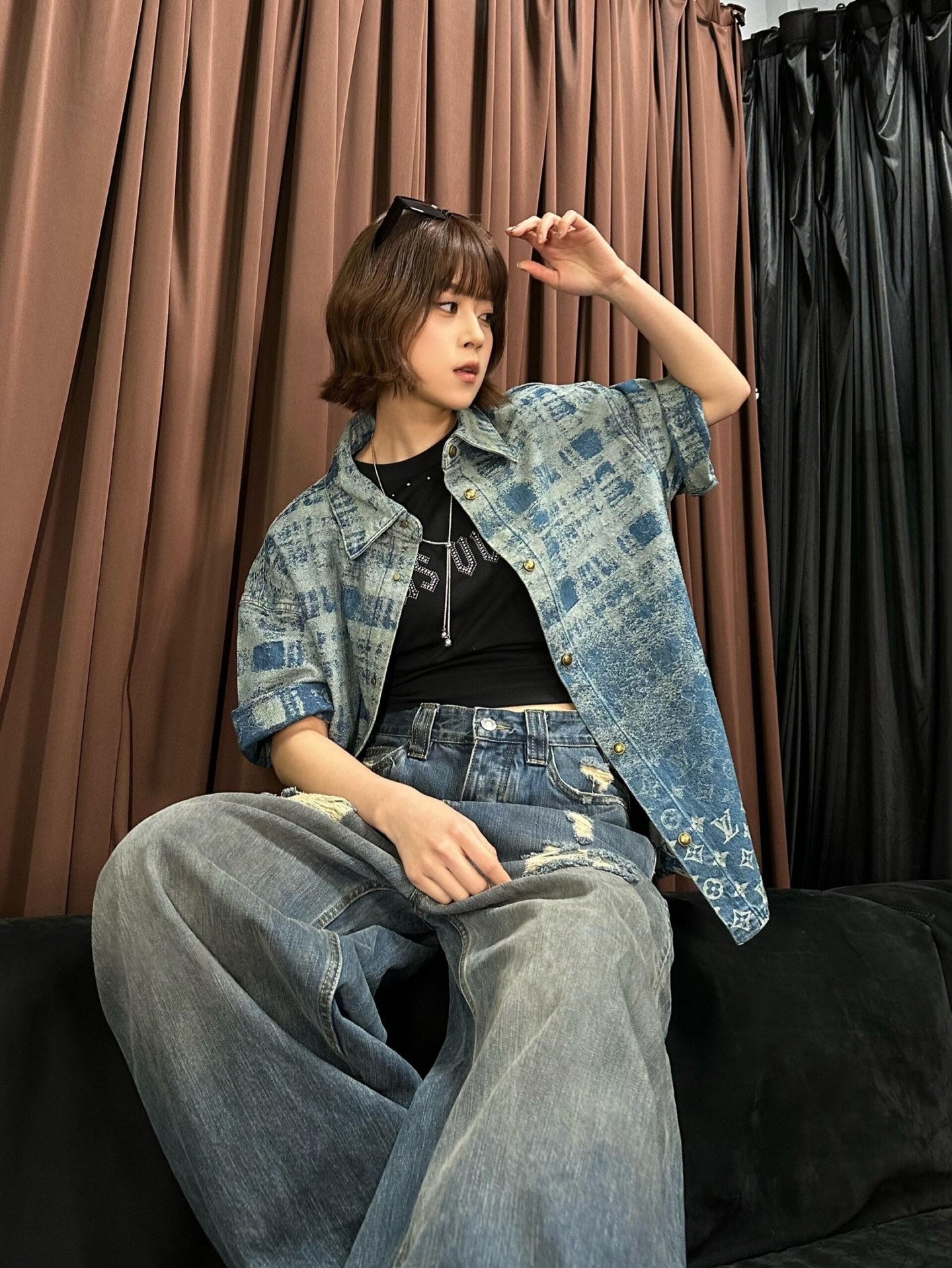 2026 New LY Logo Denim Short-Sleeve Shirt (BB773-B40)